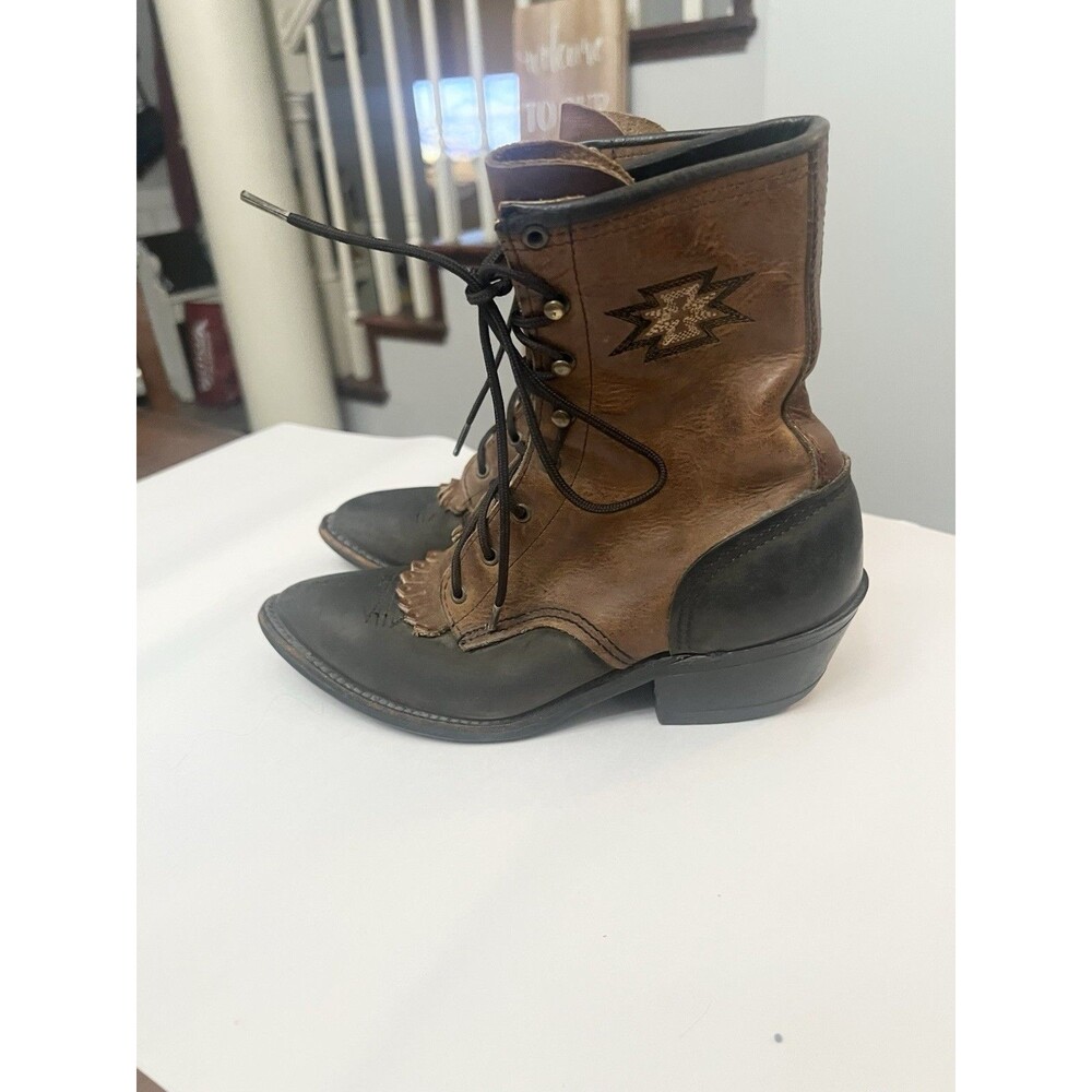 Vintage Abilene Western Packer Boots Brown Leather Kilte Lace Up Women's Size 5